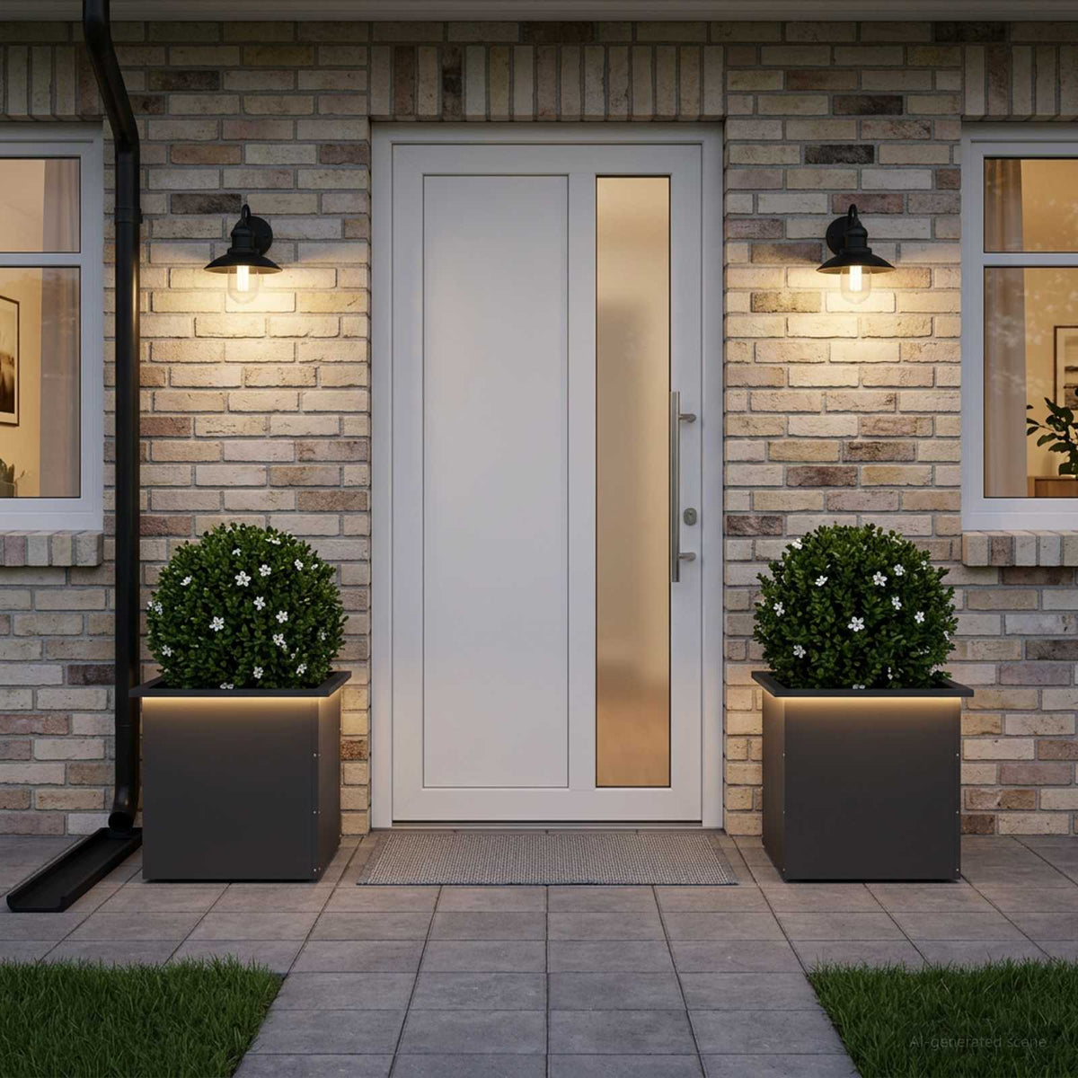 Sodo vazonas su LED 2 vnt. Juoda 50 x 50 x 48 cm Plienas