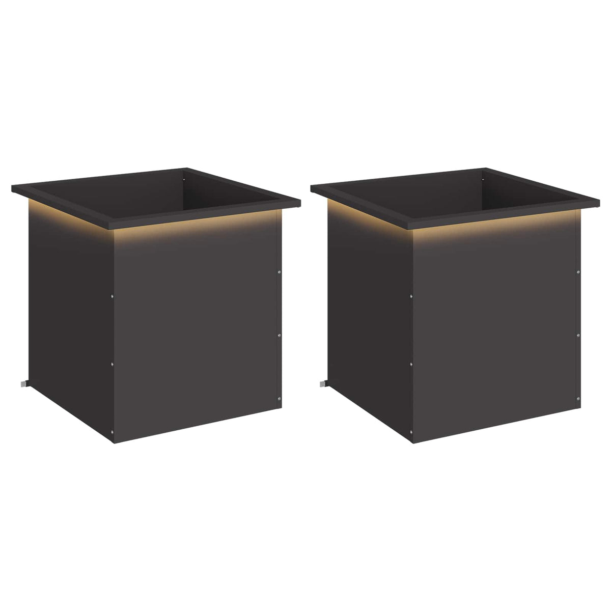 Sodo vazonas su LED 2 vnt. Juoda 50 x 50 x 48 cm Plienas