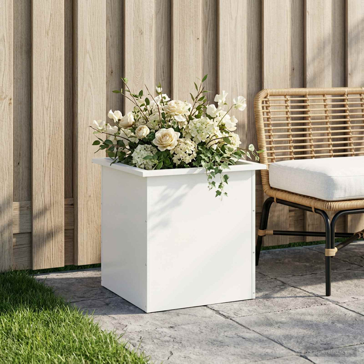 Sodo vazonas su LED Balta 50 x 50 x 48 cm Plienas
