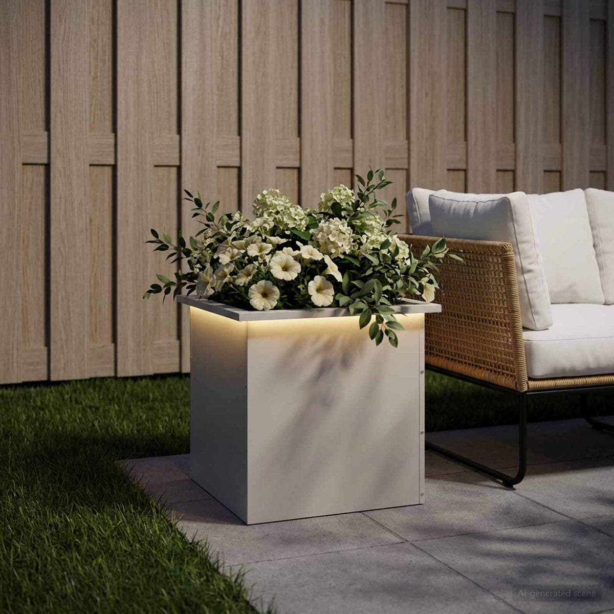 Sodo vazonas su LED Balta 50 x 50 x 48 cm Plienas