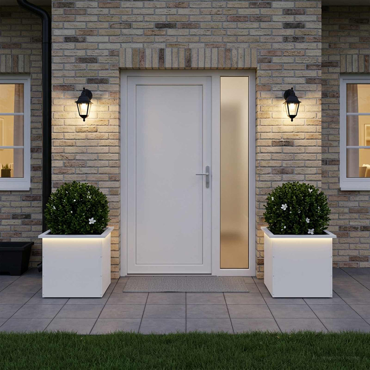 Sodo vazonas su LED 2 vnt. Balta 50 x 50 x 48 cm Plienas