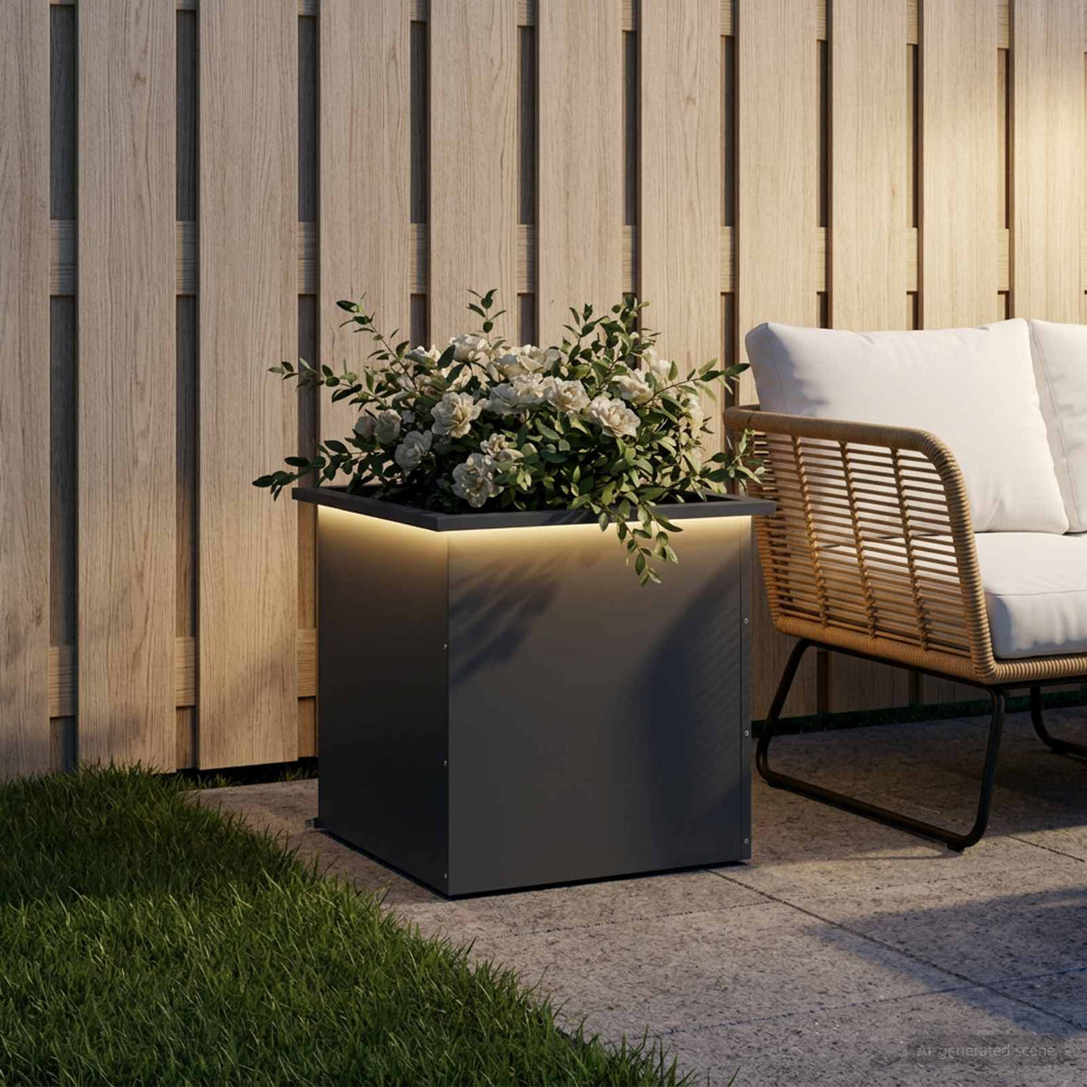 Sodo vazonas su LED Antracitas 50 x 50 x 48 cm Plienas