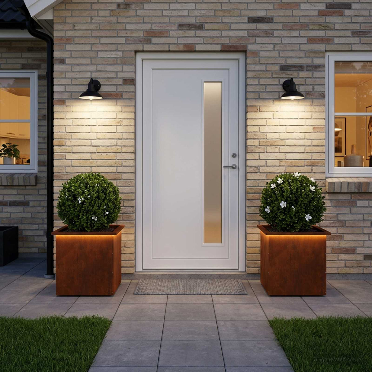 Sodo vazonas su LED 2 vnt. Rūdijanti 50 x 50 x 48 cm