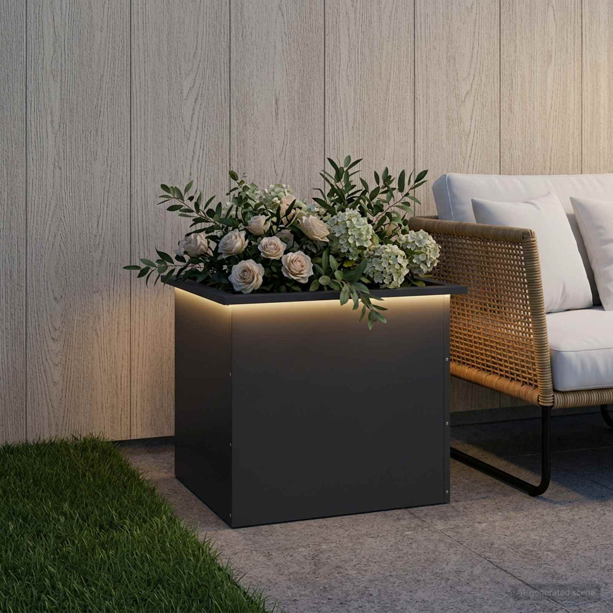 Sodo vazonas su LED Juoda 50 x 60 x 48 cm Plienas