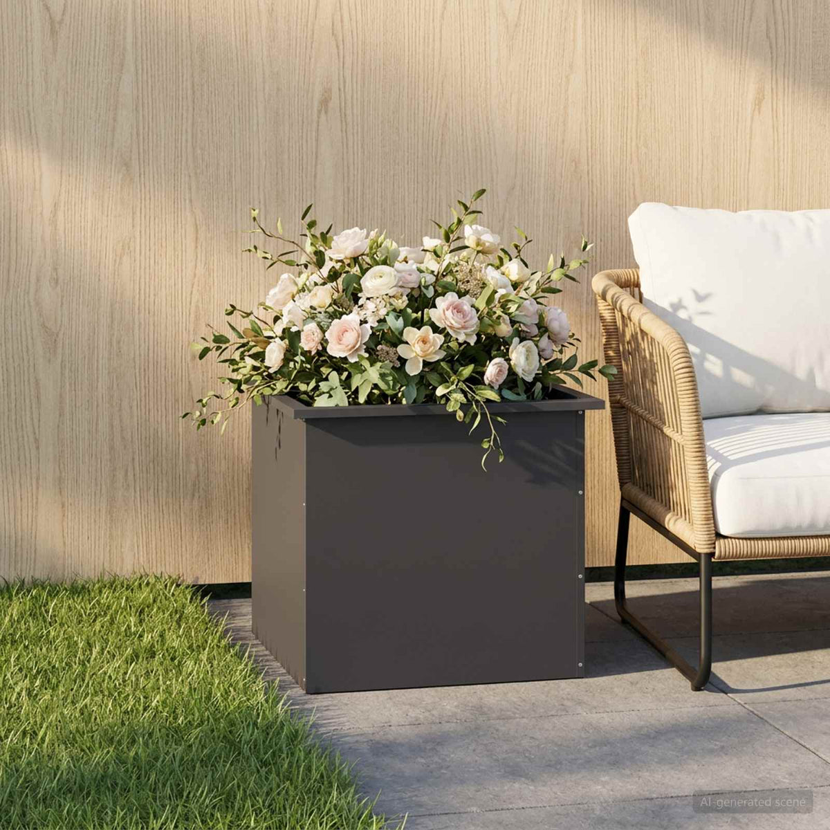 Sodo vazonas su LED Juoda 50 x 60 x 48 cm Plienas