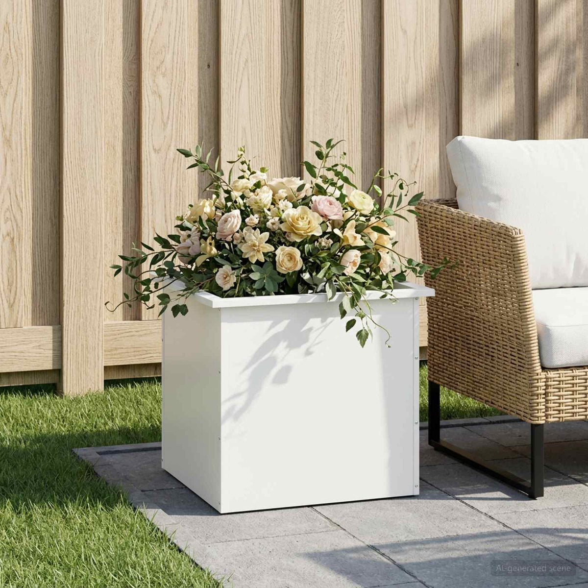 Sodo vazonas su LED Balta 50 x 60 x 48 cm Plienas