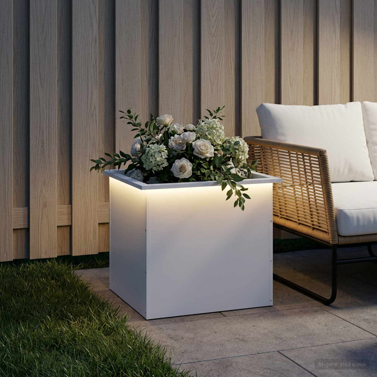 Sodo vazonas su LED Balta 50 x 60 x 48 cm Plienas
