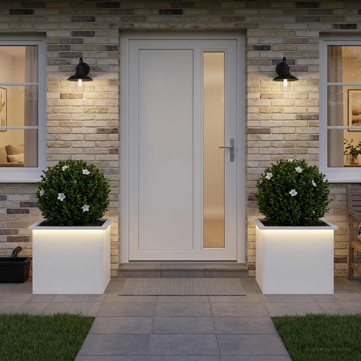 Sodo vazonas su LED 2 vnt. Balta 50 x 60 x 48 cm Plienas