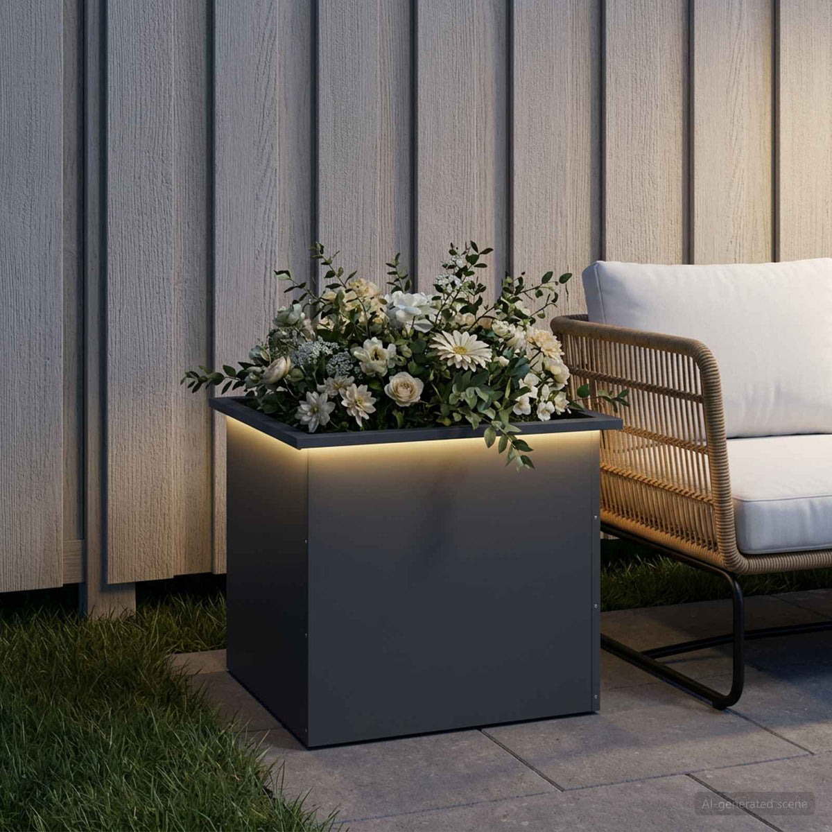 Sodo vazonas su LED Antracitas 50 x 60 x 48 cm Plienas