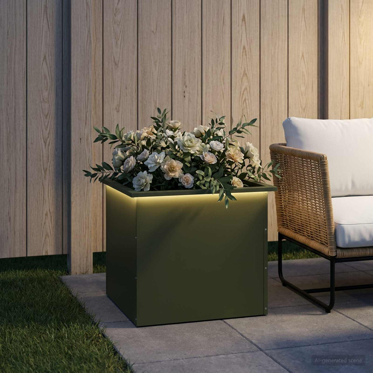 Sodo vazonas su LED Alyvuogių žalia 50 x 60 x 48 cm Plienas