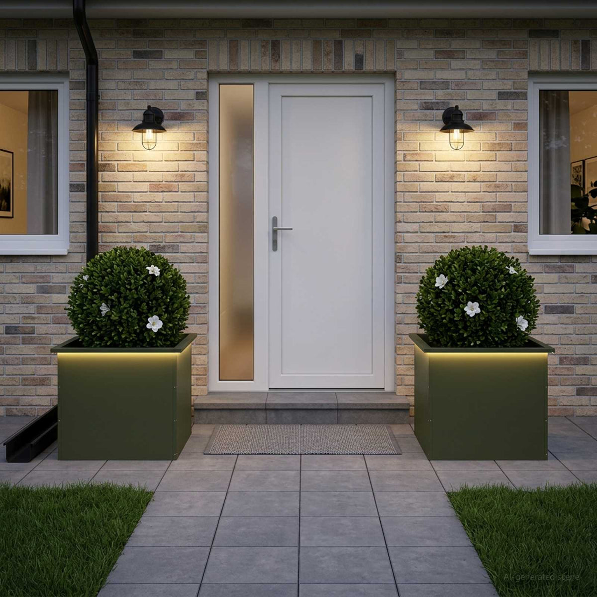 Sodo vazonas su LED 2 vnt. Alyvuogių žalia 50 x 60 x 48 cm