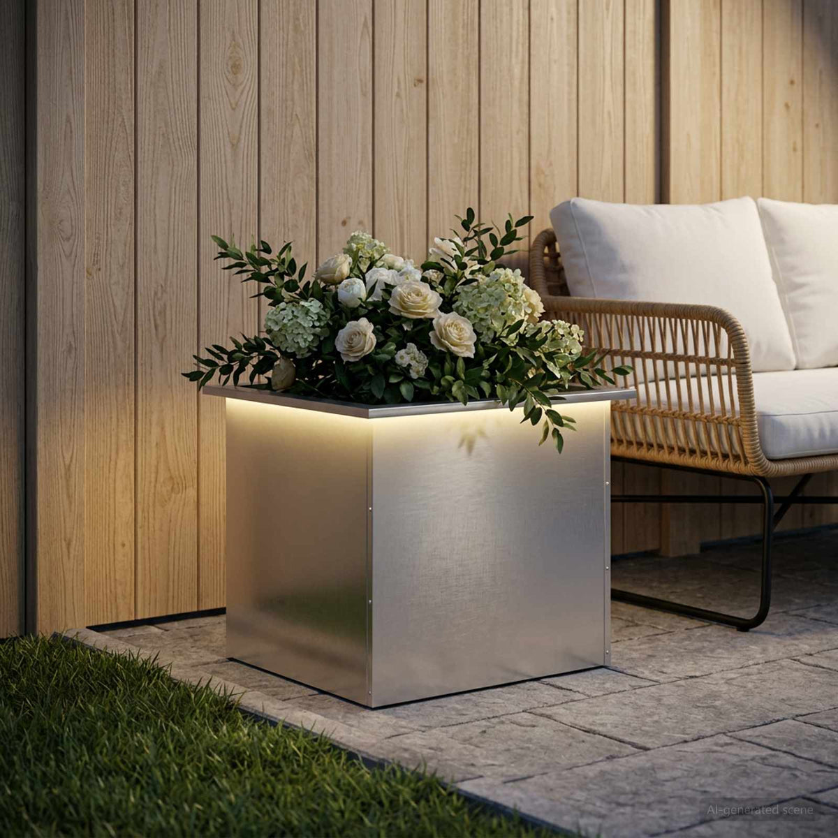 Sodo vazonas su LED Sidabrinė 50 x 60 x 48 cm