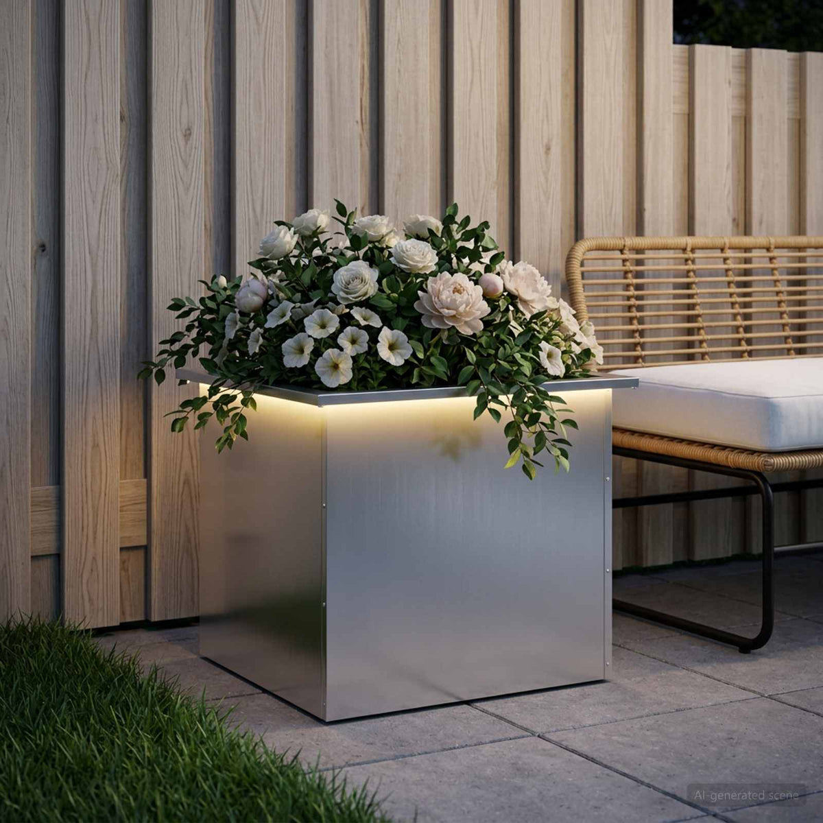 Sodo vazonas su LED Sidabrinė 50 x 60 x 48 cm