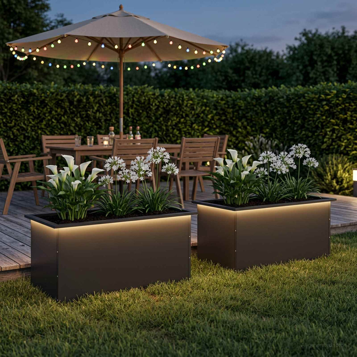 Sodo vazonas su LED 2 vnt. Juoda 50 x 80 x 48 cm Plienas