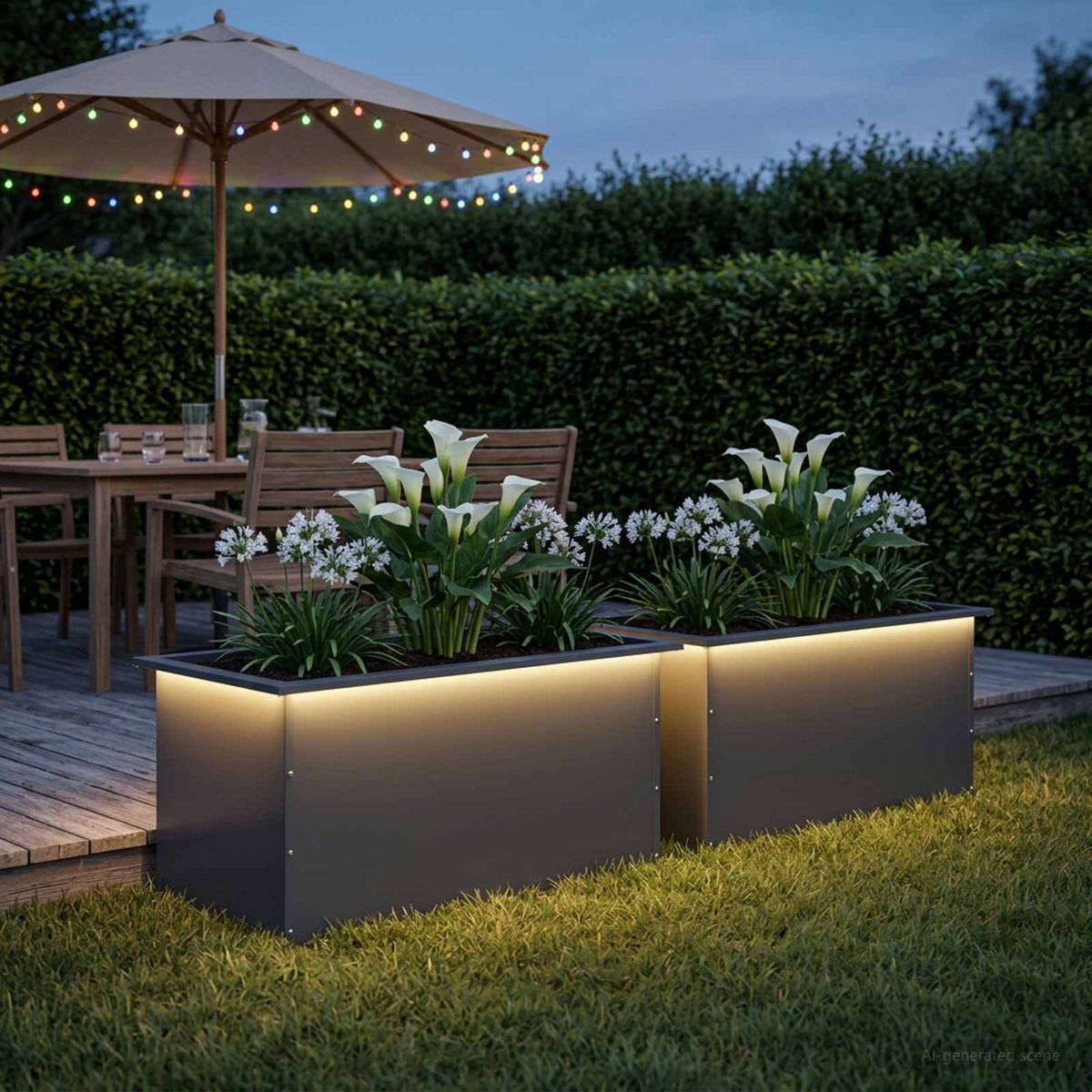 Sodo vazonas su LED 2 vnt. Antracitas 50 x 80 x 48 cm Plienas