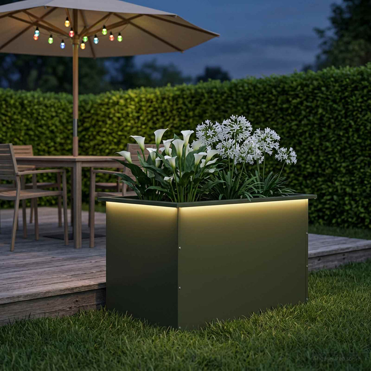 Sodo vazonas su LED Alyvuogių žalia 50 x 80 x 48 cm Plienas
