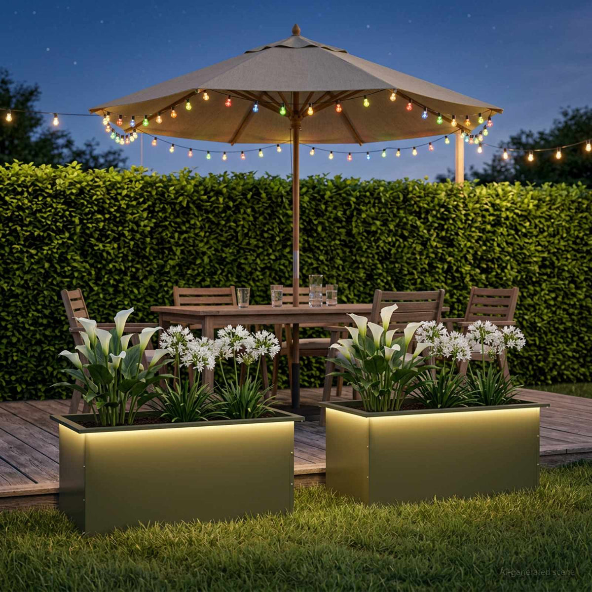 Sodo vazonas su LED 2 vnt. Alyvuogių žalia 50 x 80 x 48 cm