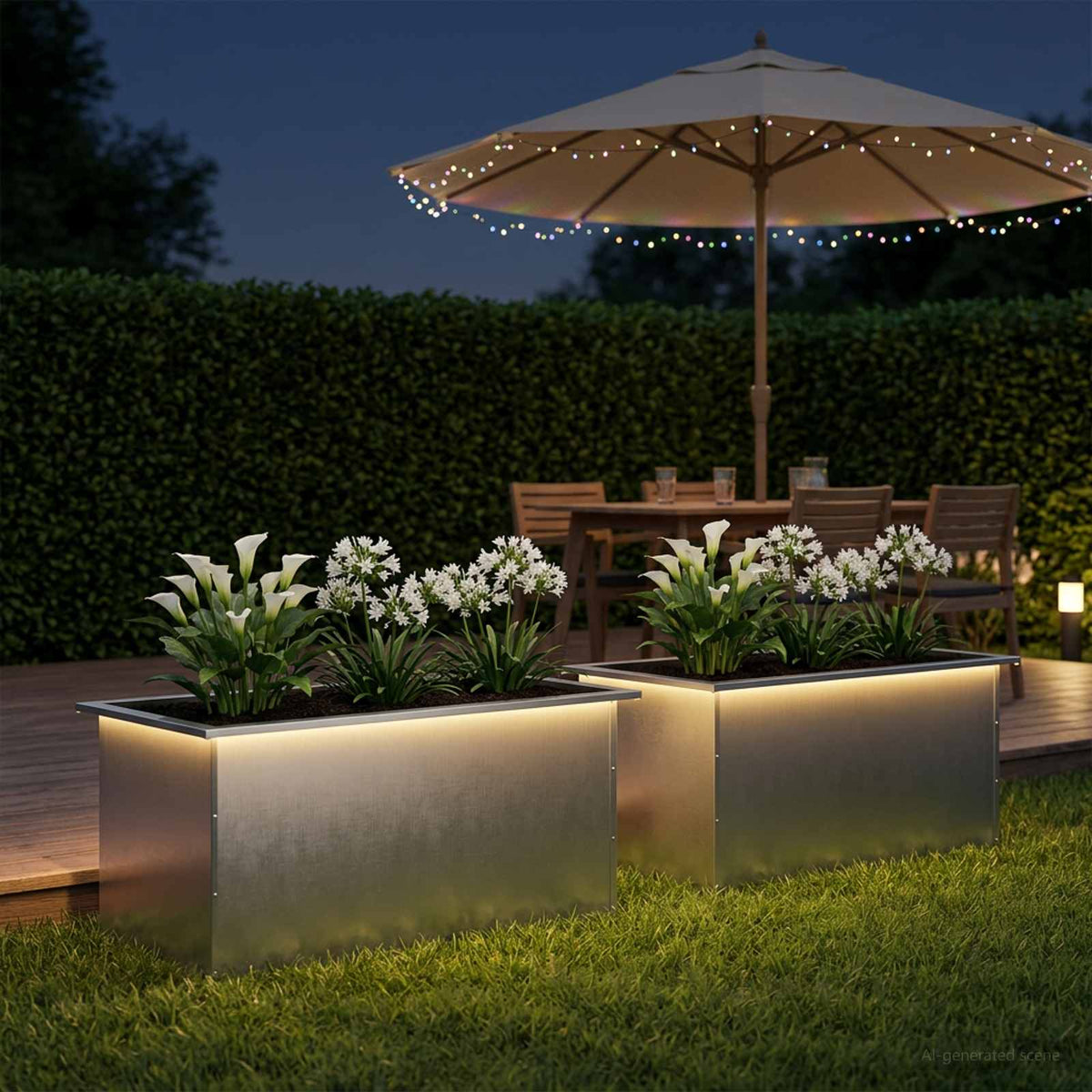 Sodo vazonas su LED 2 vnt. Sidabrinė 50 x 80 x 48 cm