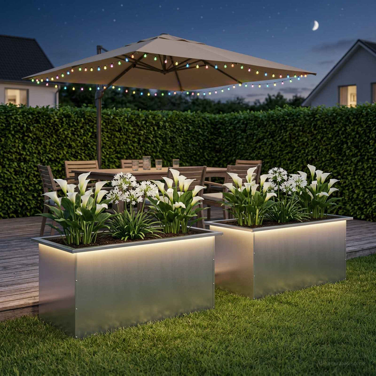 Sodo vazonas su LED 2 vnt. Sidabrinė 50 x 80 x 48 cm