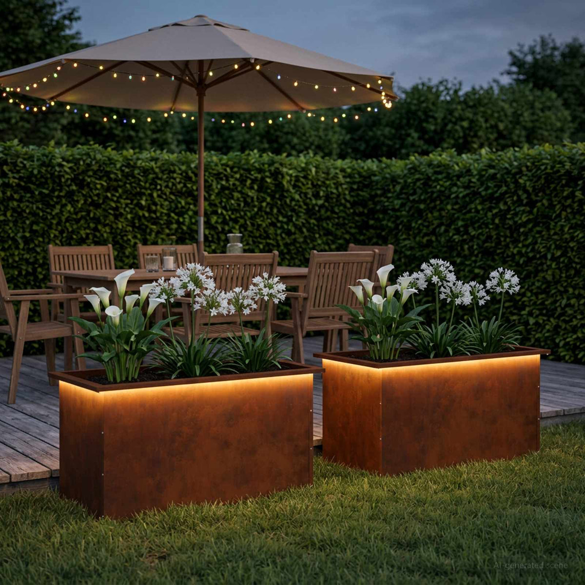 Sodo vazonas su LED 2 vnt. Rūdijanti 50 x 80 x 48 cm