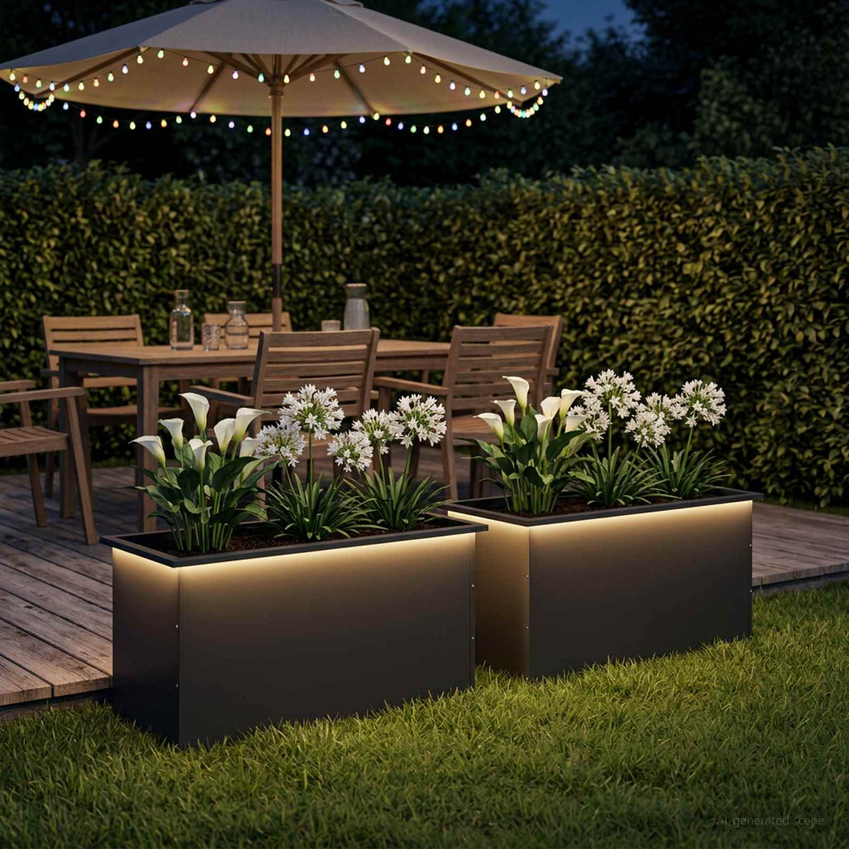 Sodo vazonas su LED 2 vnt. Juoda 50 x 100 x 48 cm Plienas