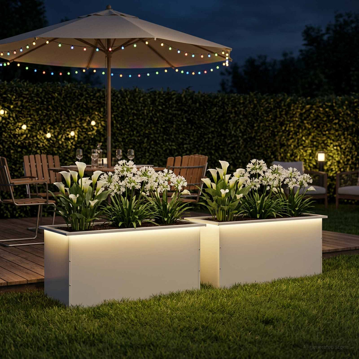 Sodo vazonas su LED 2 vnt. Balta 50 x 100 x 48 cm Plienas