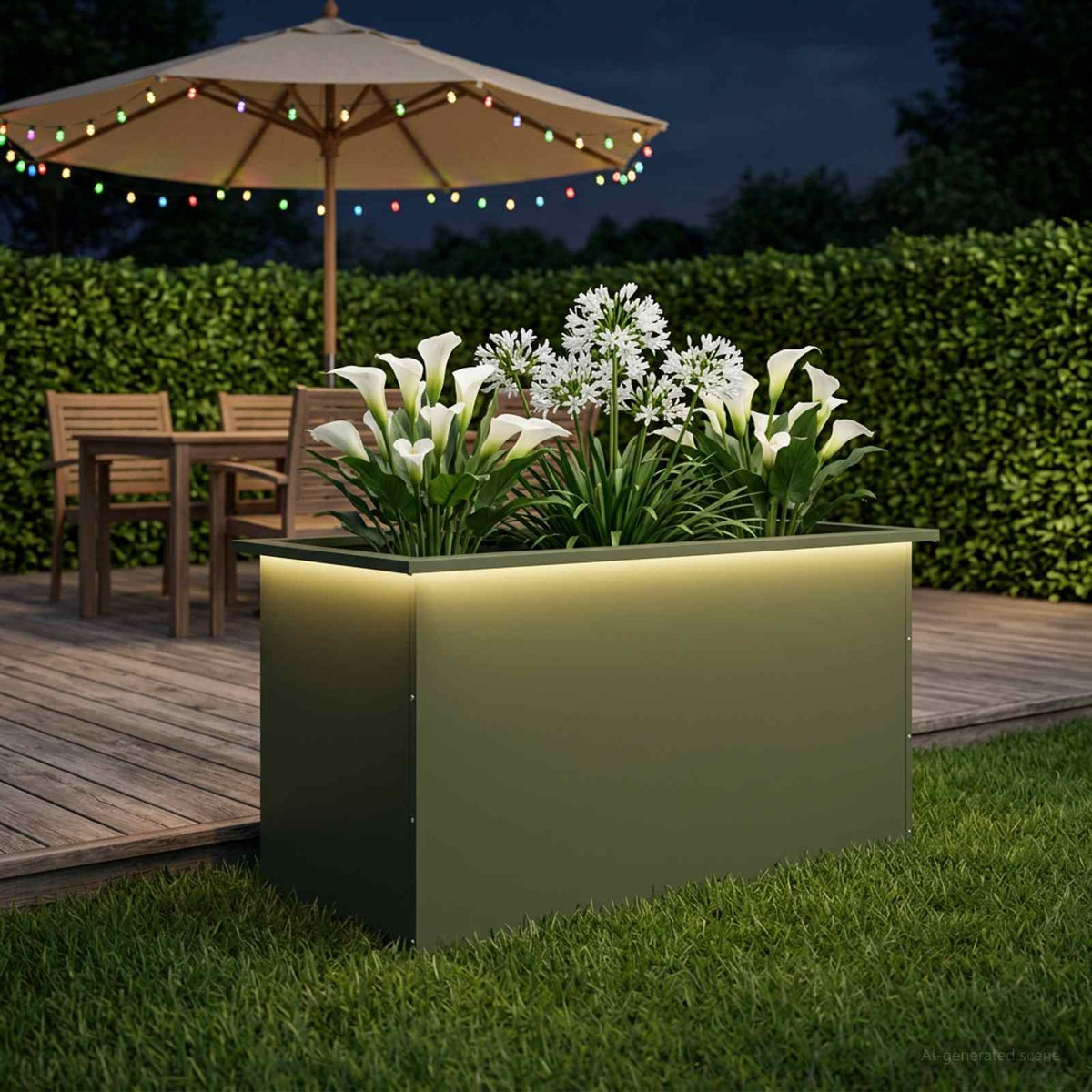 Sodo vazonas su LED Alyvuogių žalia 50 x 100 x 48 cm Plienas
