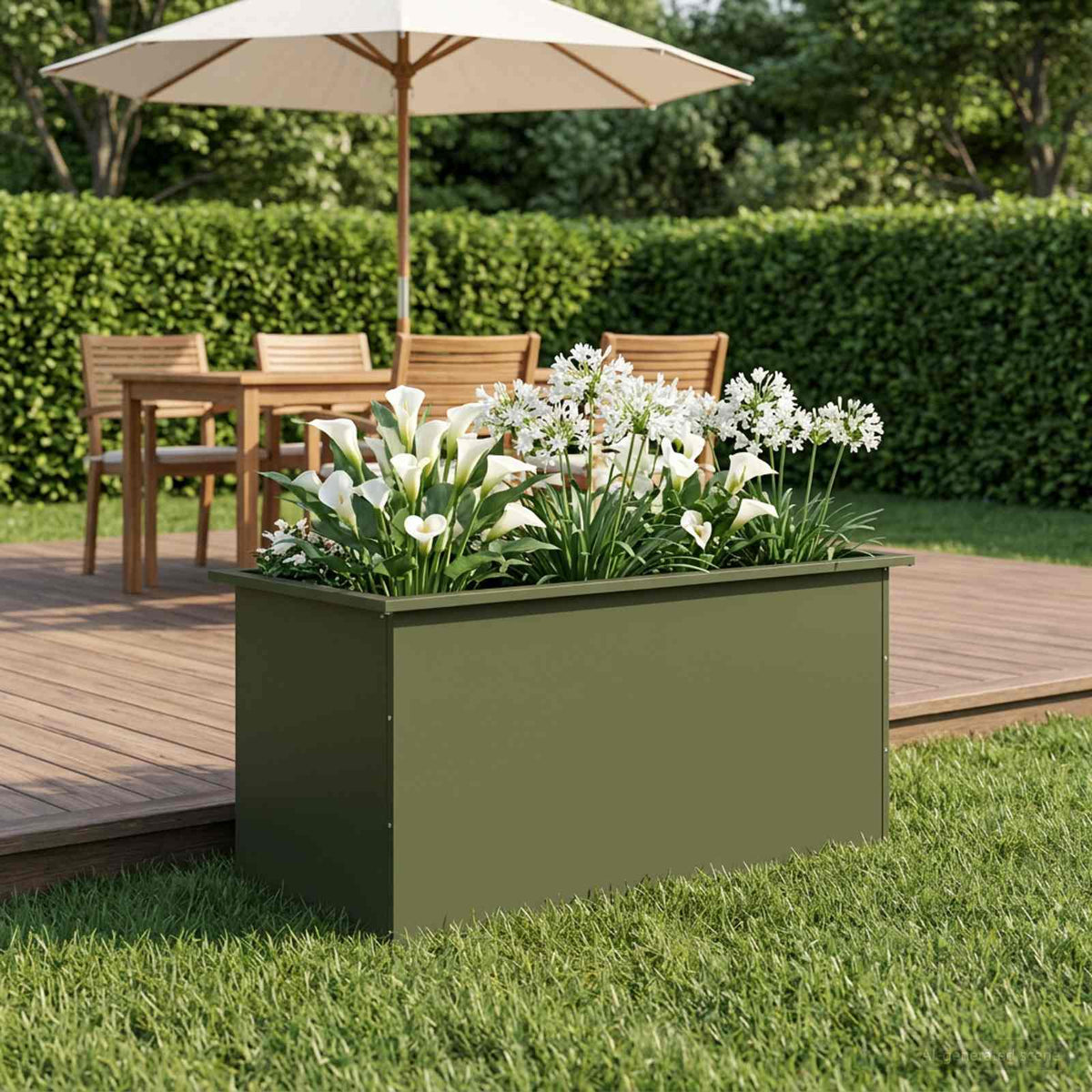 Sodo vazonas su LED Alyvuogių žalia 50 x 100 x 48 cm Plienas