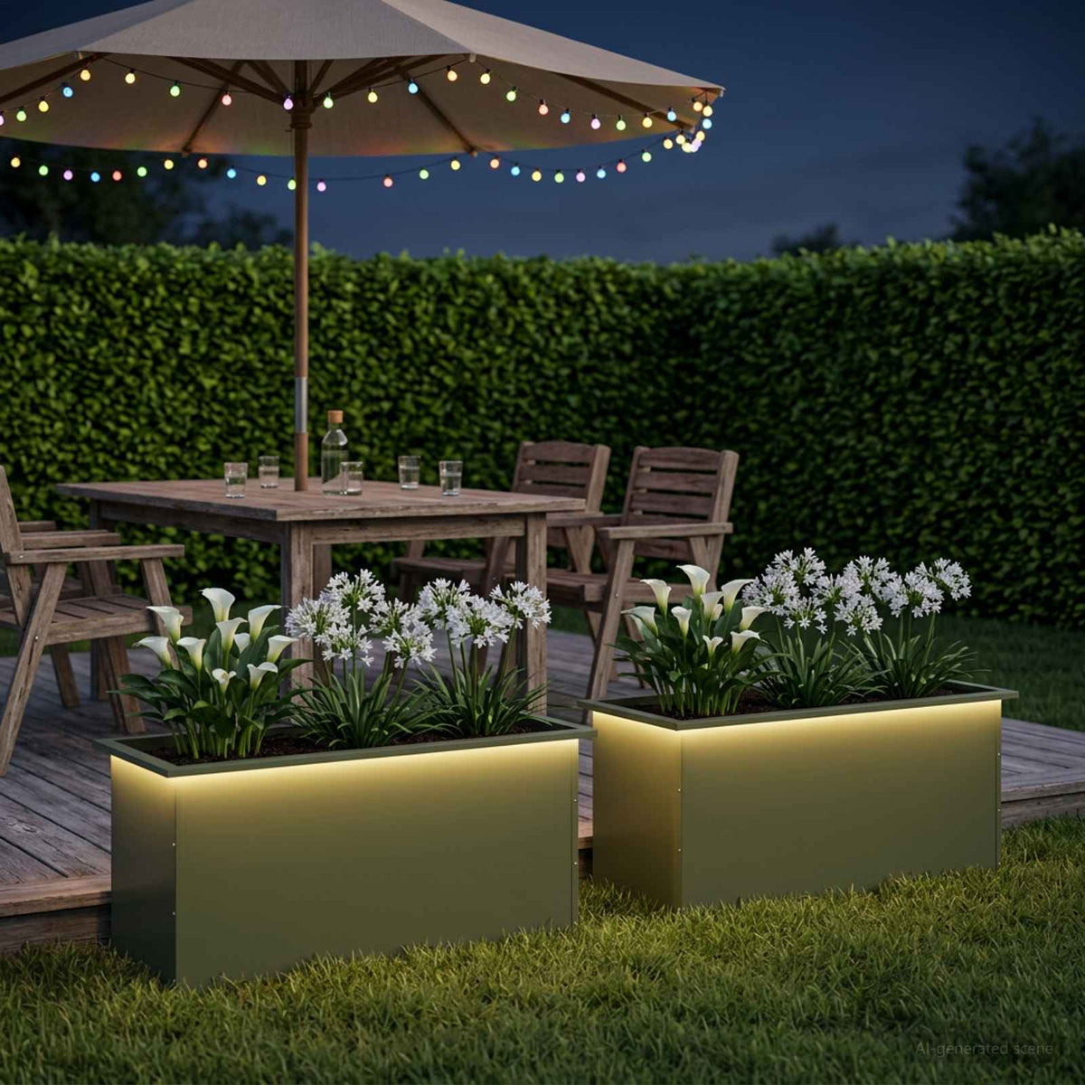 Sodo vazonas su LED 2 vnt. Alyvuogių žalia 50 x 100 x 48 cm