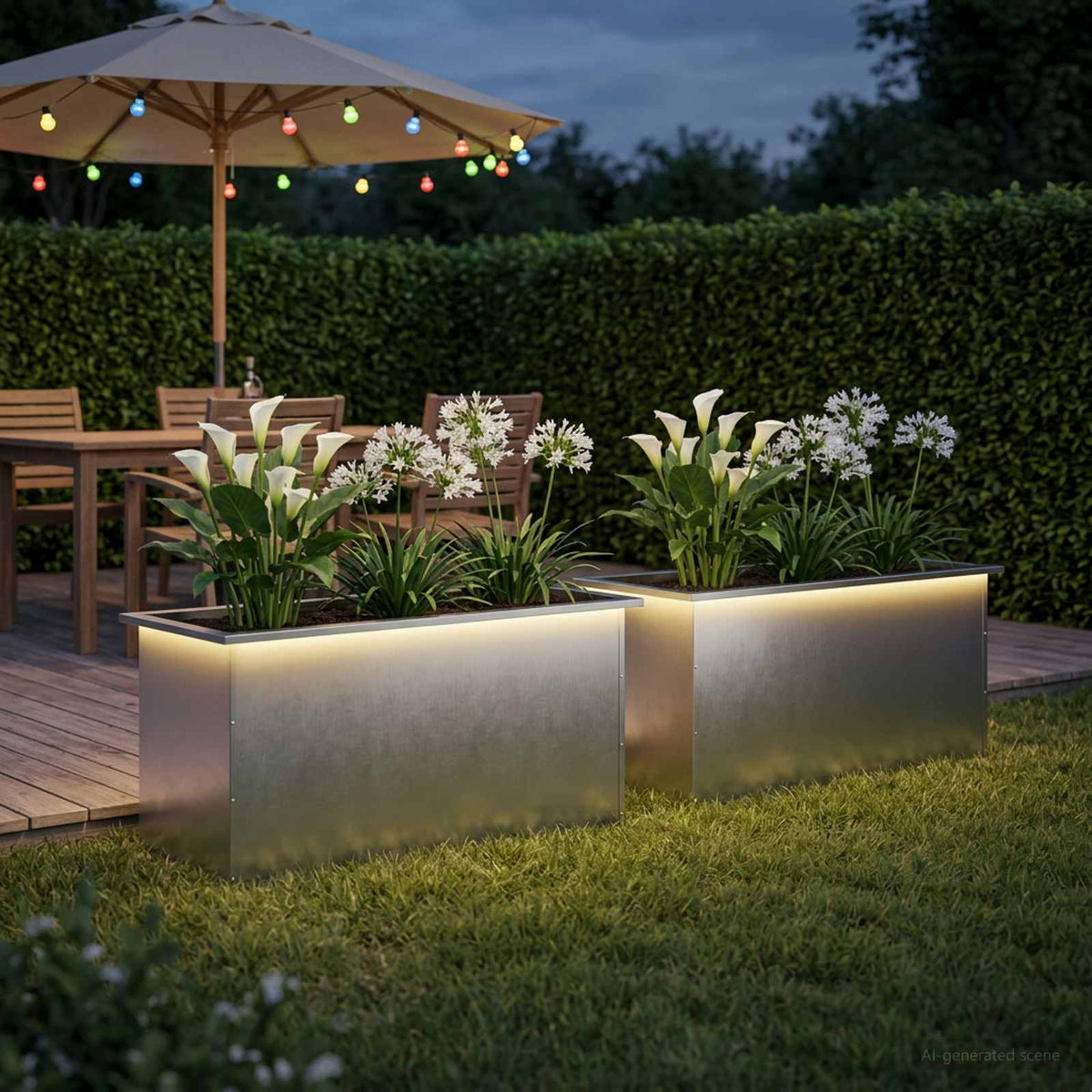 Sodo vazonas su LED 2 vnt. Sidabrinė 50 x 100 x 48 cm