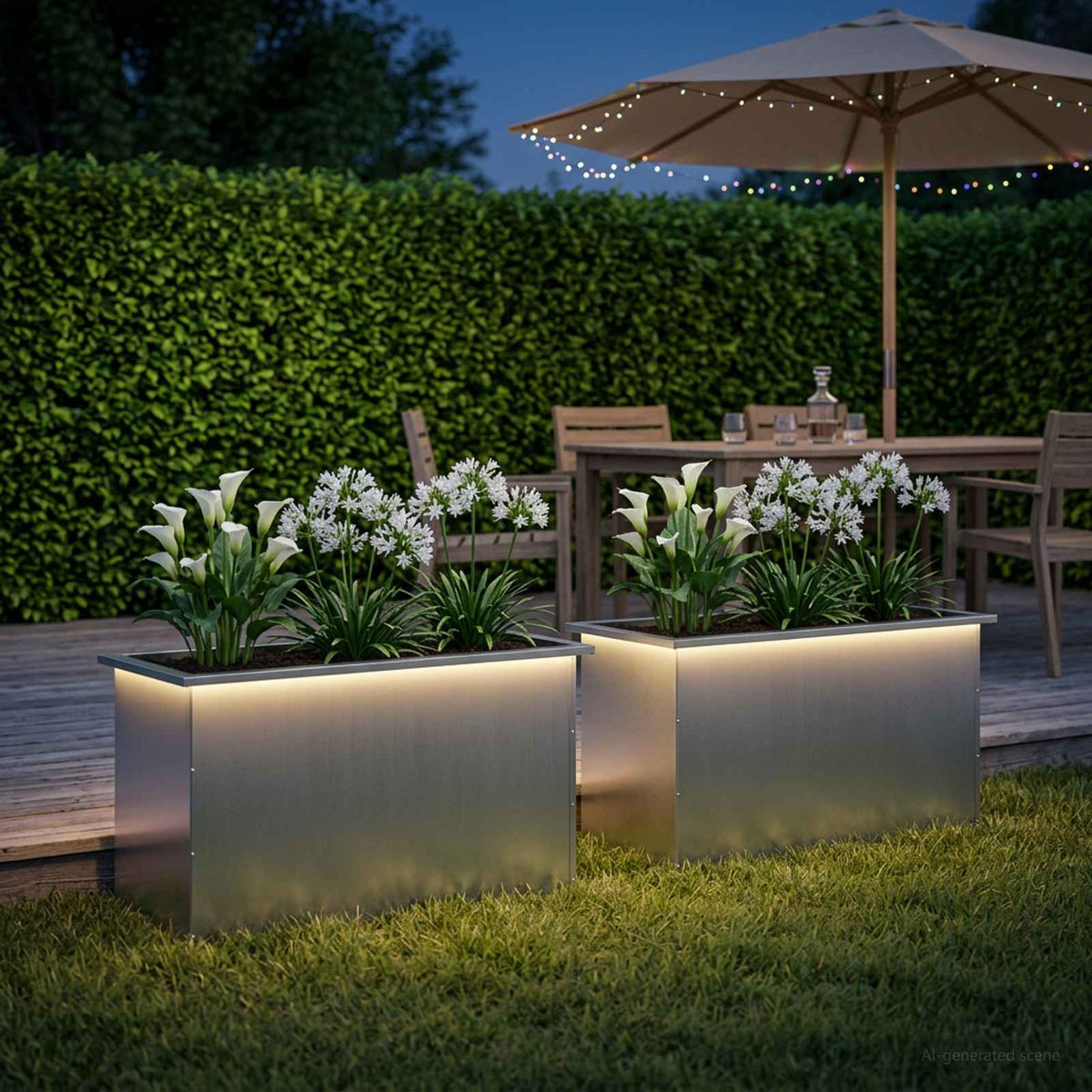 Sodo vazonas su LED 2 vnt. Sidabrinė 50 x 100 x 48 cm