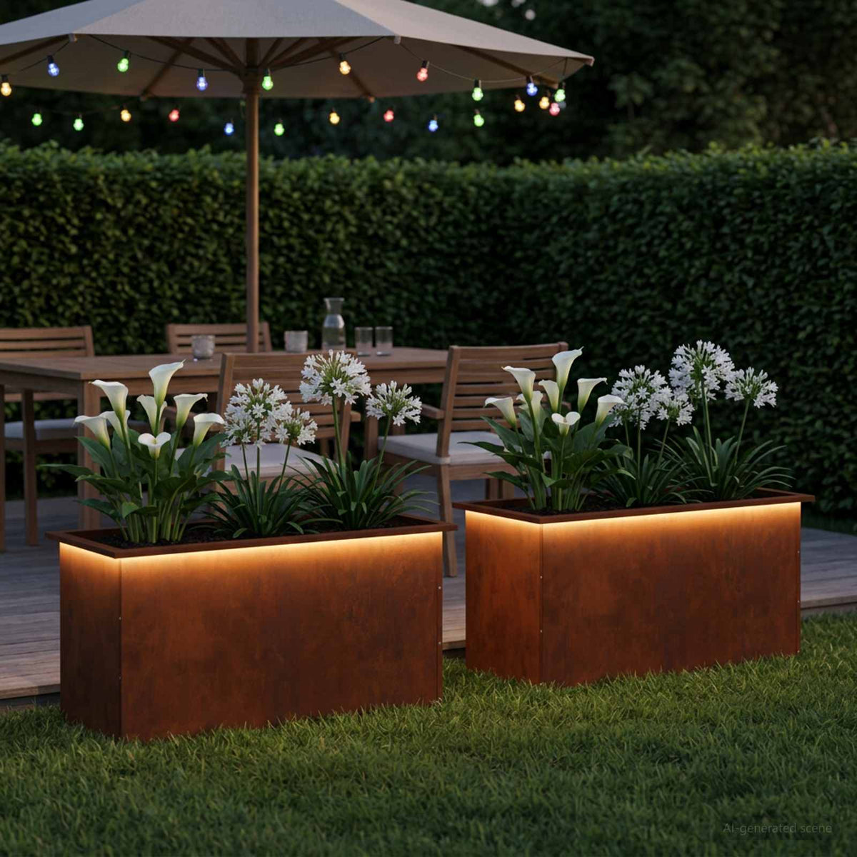 Sodo vazonas su LED 2 vnt. Rūdijanti 50 x 100 x 48 cm