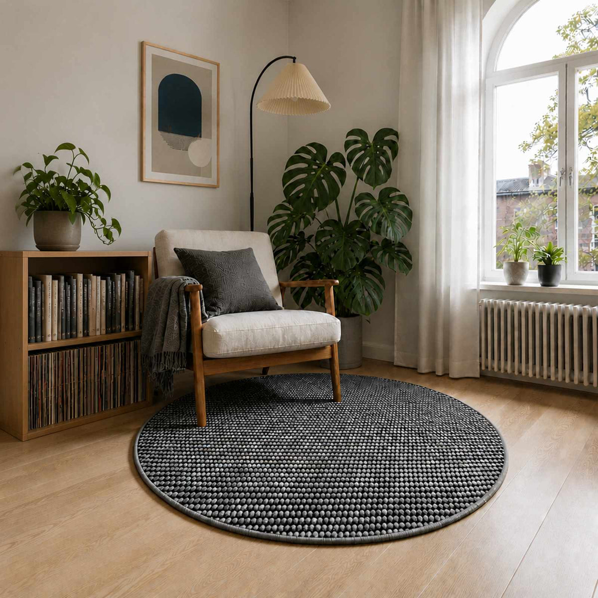 Kilimas Antracito Ø 120 cm 100% poliesteris 3 mm Plaunamas