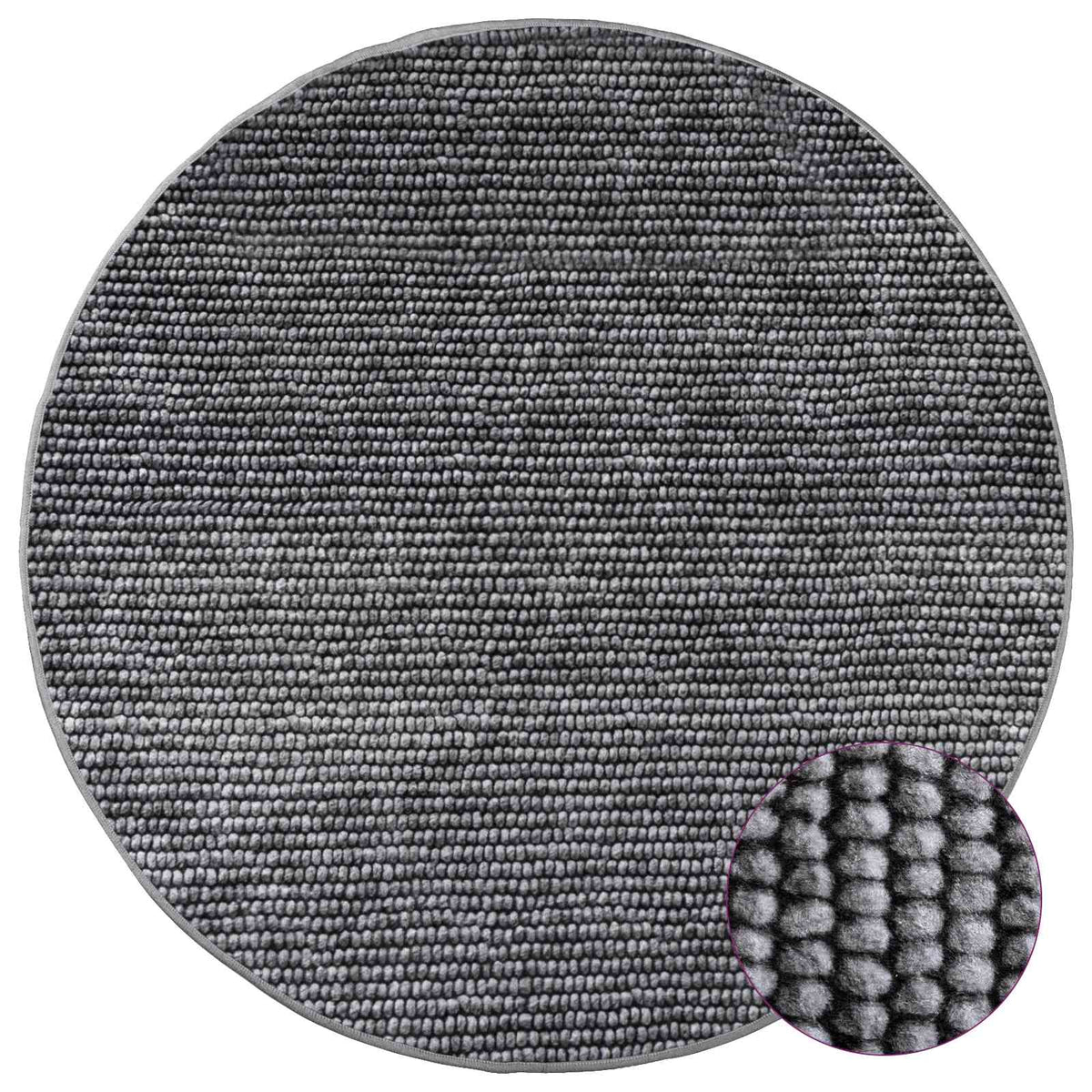 Kilimas Antracito Ø 120 cm 100% poliesteris 3 mm Plaunamas