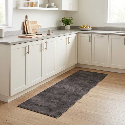 Virtuvės kilimas juodas betonas 150 x 45 cm 100% poliamidas