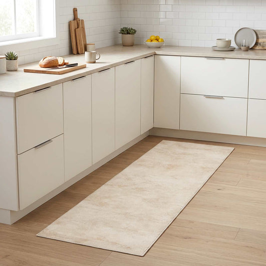Virtuvės kilimas kreminis betonas 150 x 45 cm 100% poliamidas