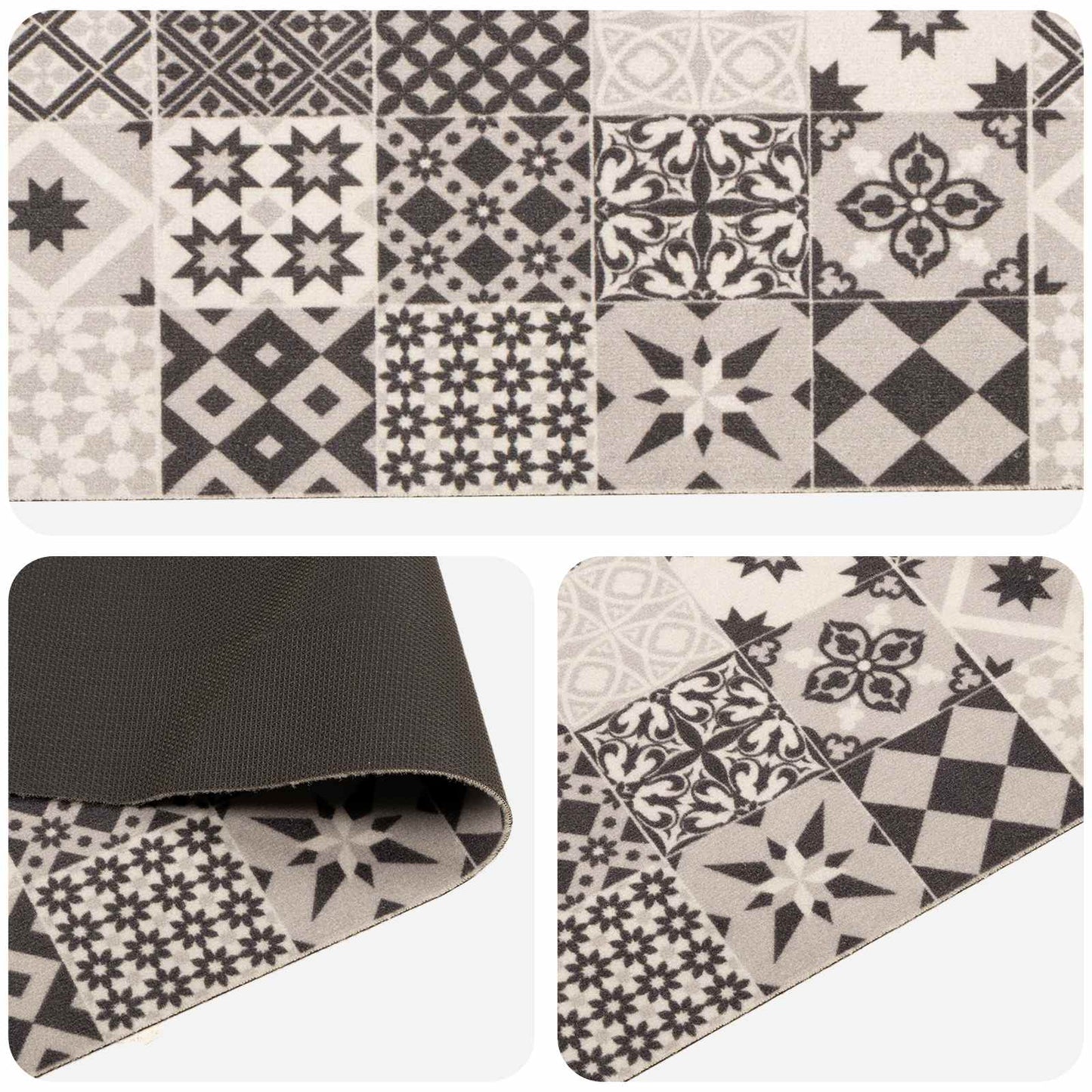Virtuvės kilimas pilka mozaika 150 x 45 cm 100% poliamidas