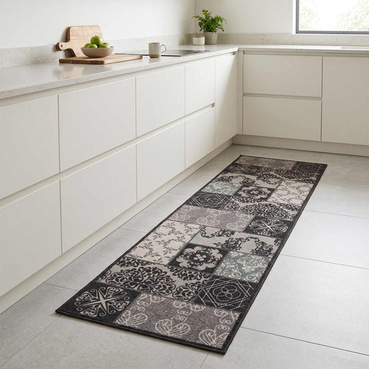 Virtuvės kilimas juoda mozaika 300 x 60 cm 100% poliamidas
