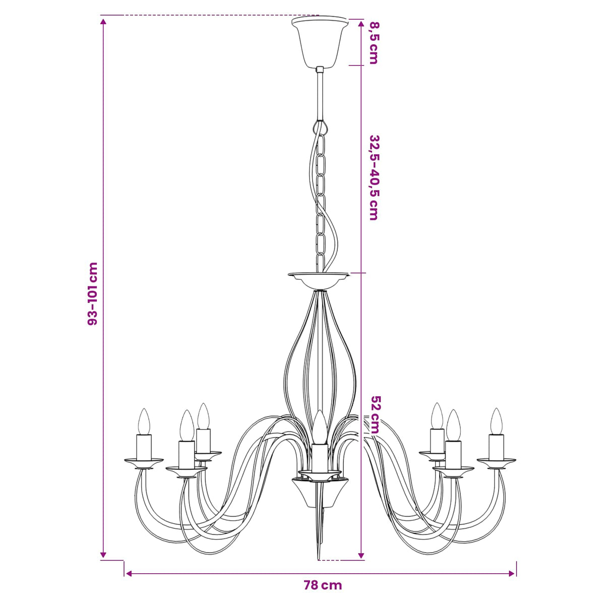 Reguliuojamas sietynas E14 Metalas Balta Ø 78 x 101 cm