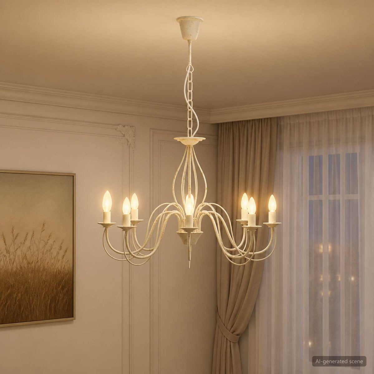 Reguliuojamas sietynas E14 Metalas Antikinė balta Ø 78 x 101 cm