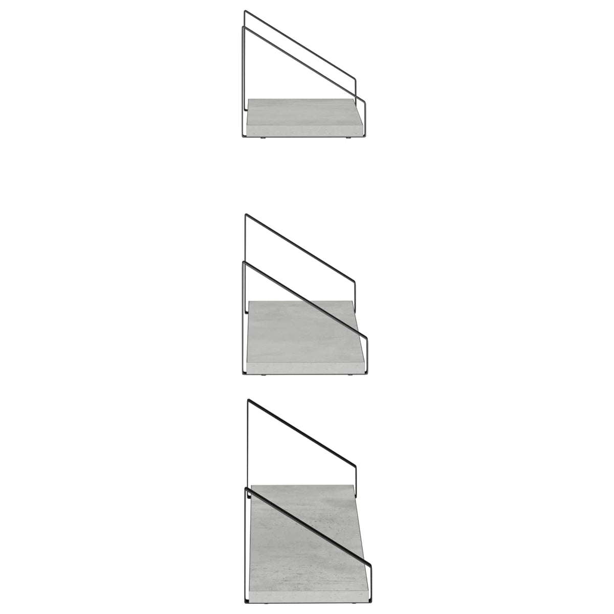 Sieninės lentynos 3 vnt. Betono pilka 60 x 16 x 15,5 cm