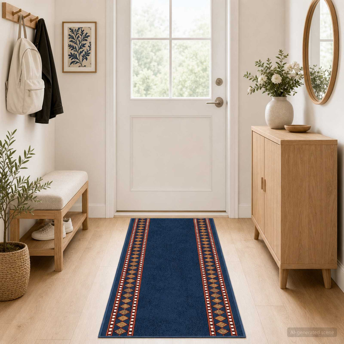 Bėgimo kilimėlis FLORNES Austas Mėlyna Deimantai 80 x 450 cm PP
