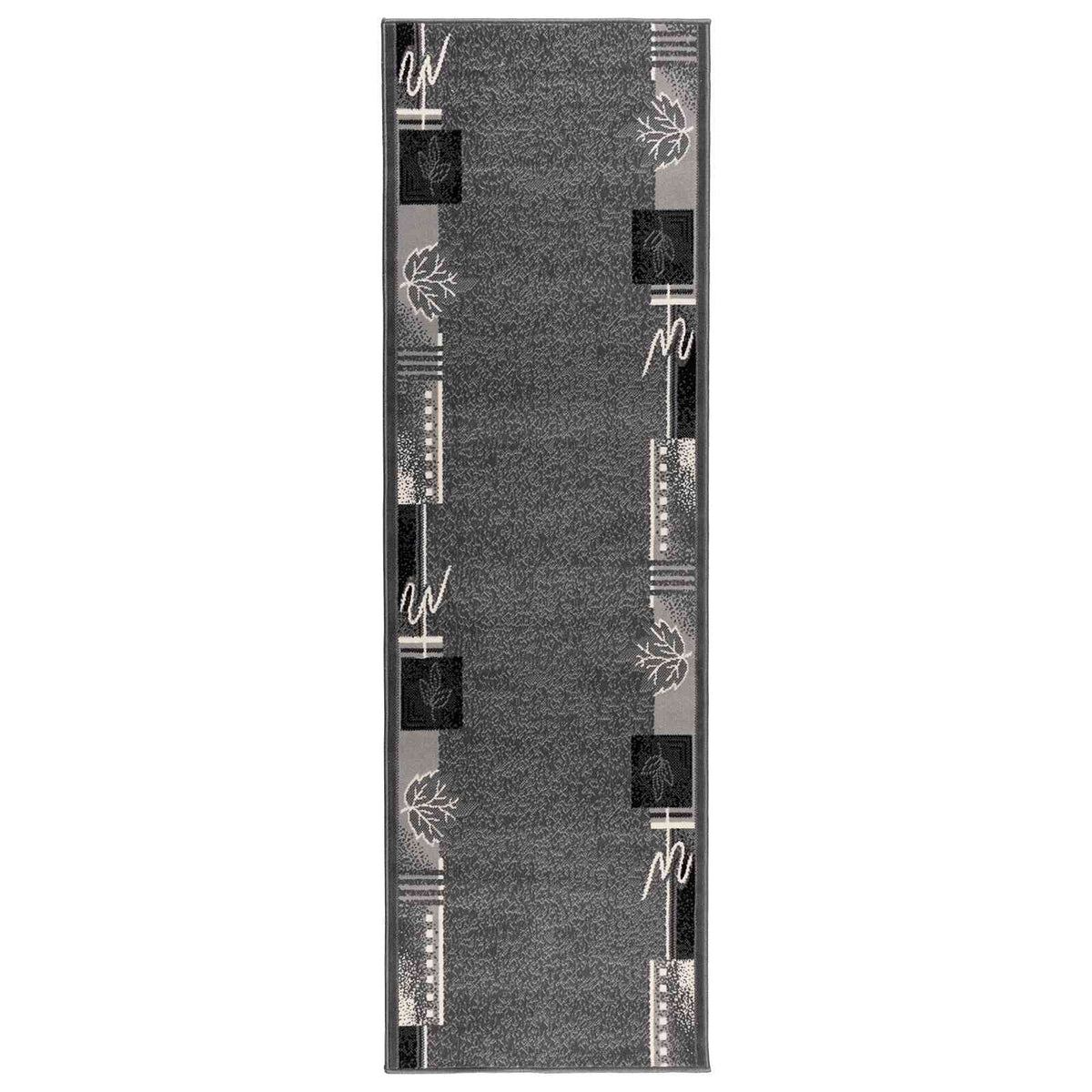Bėgimo kilimėlis FLORNES Austas Pilka Lapai 80 x 450 cm PP 7 mm