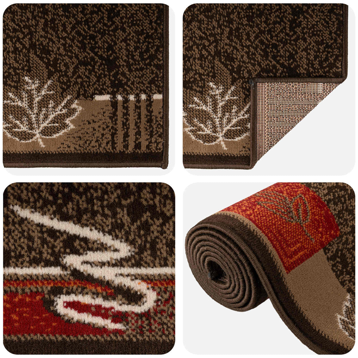 Bėgimo kilimėlis FLORNES Austas Ruda Lapai 67 x 250 cm PP 7 mm