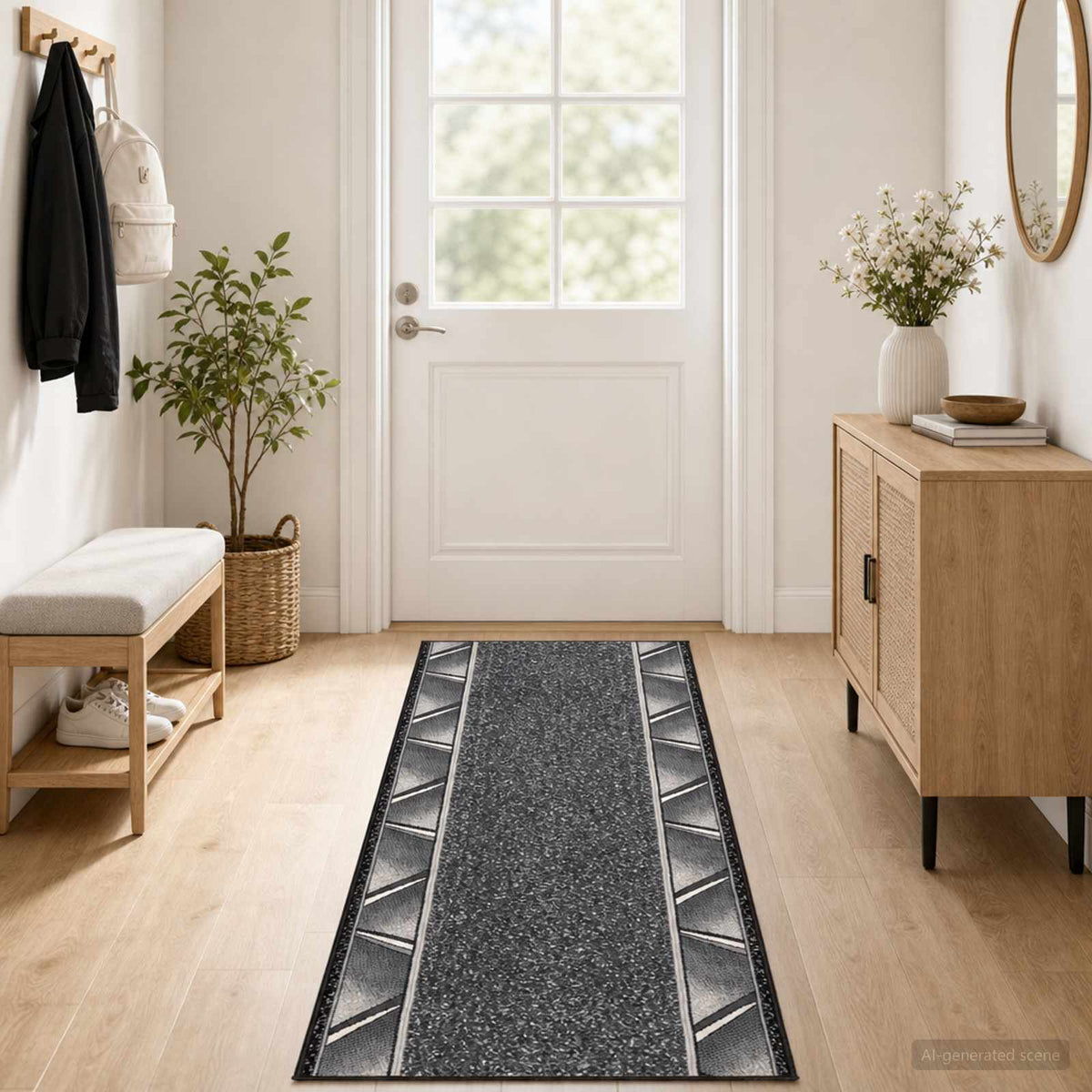 Bėgimo kilimėlis FLORNES Austas Pilka Zigzagas 80 x 450 cm PP