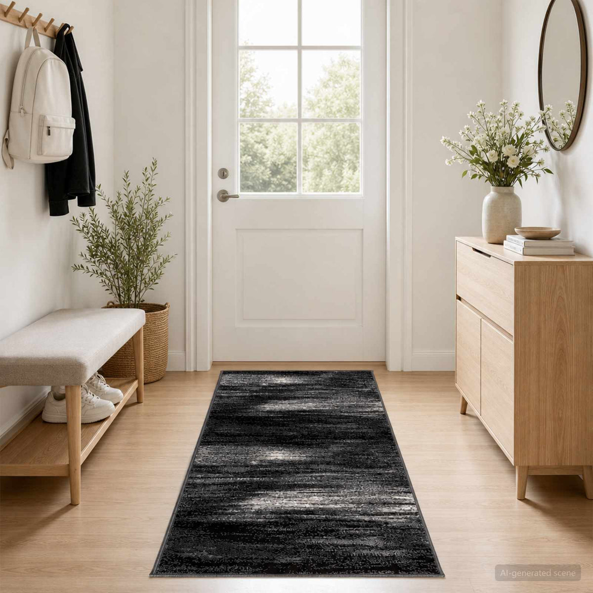 Bėgimo kilimėlis FLORNES Austas Juoda Teptukai 67 x 450 cm PP