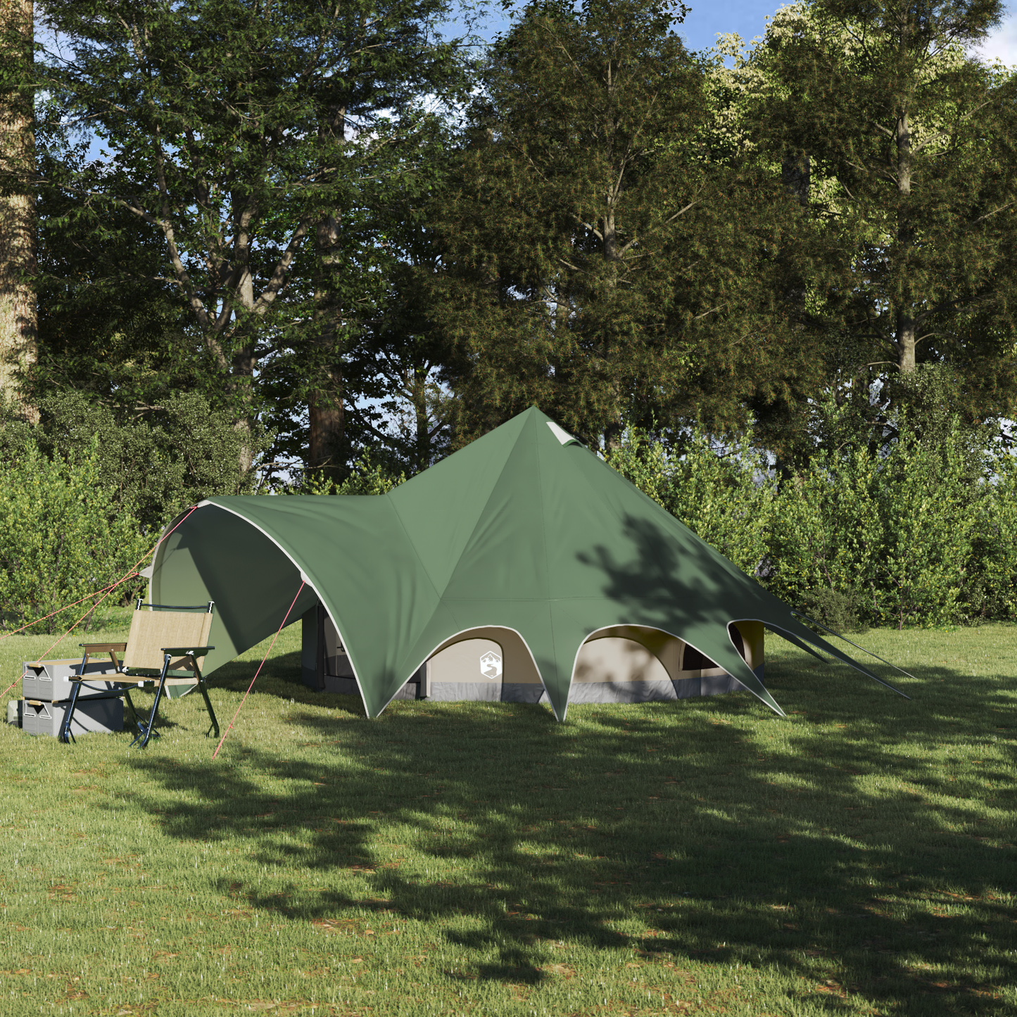 Teepee palapinė su stogu Žalia ir Pilka 600 x 600 x 347 cm