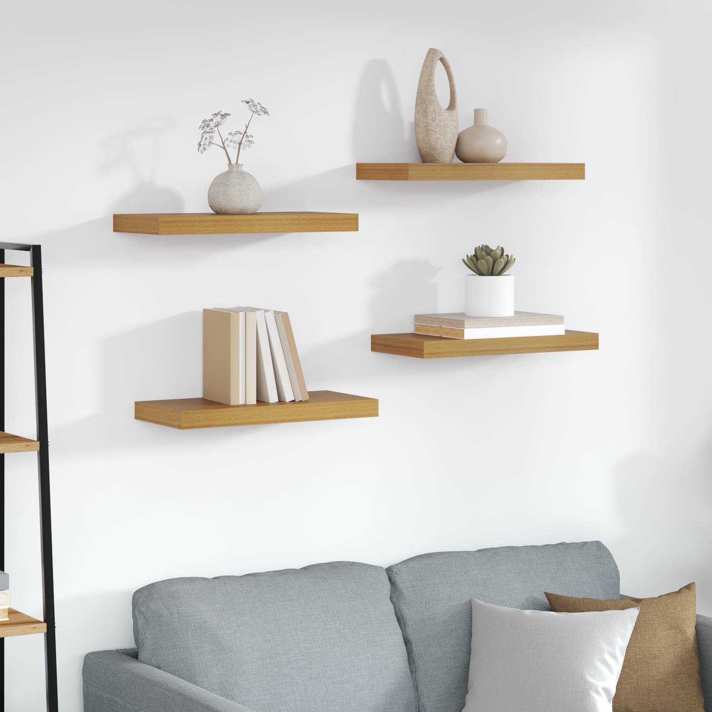 Sieninės lentynos su saugykla 4 pcs Smėlio 50 x 23,5 x 4 cm