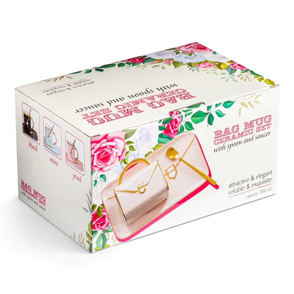 Dovanų rinkinys moterims RANKINĖ (Puodelis su stovu ir šaukšteliu, mėtinė)