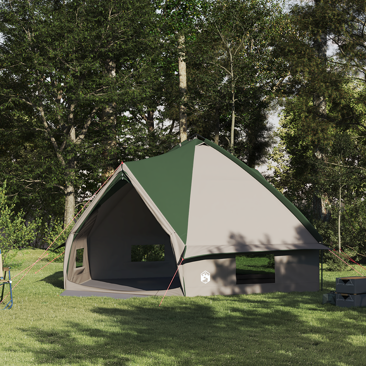 Teepee palapinė su stogu Žalia ir balta 490 x 410 x 210 cm